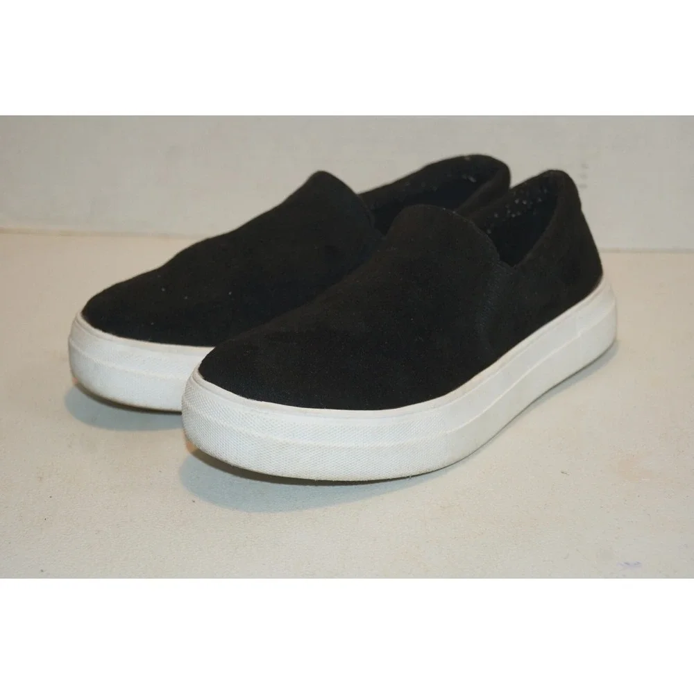 Soda Shoes Womens Size 8.5 Comfort Slip On Platform Loafer Black Faux Suede